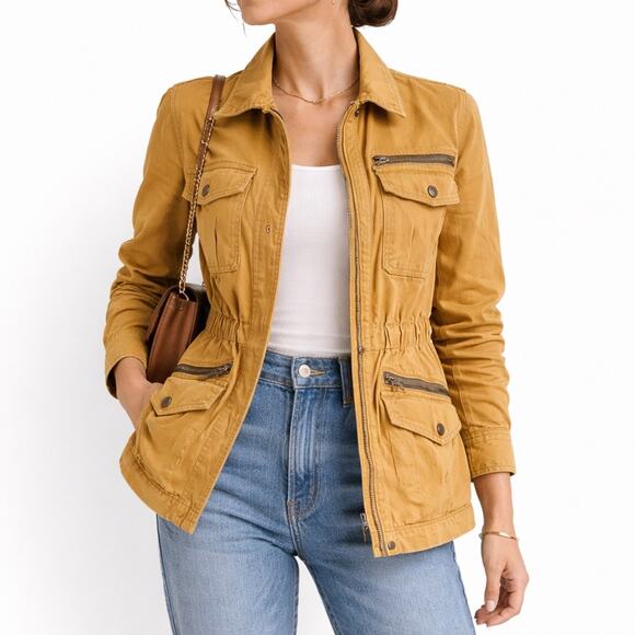 J. Crew Jackets & Blazers - J Crew Mustard Utility Jacket XS Cotton Safari Fall Layering Ripstop Camping